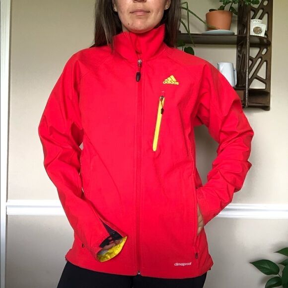 Adidas Outdoor Red Full Zip Shell Jacket Coat Men Size Small Logo Lined - Picture 2 of 8